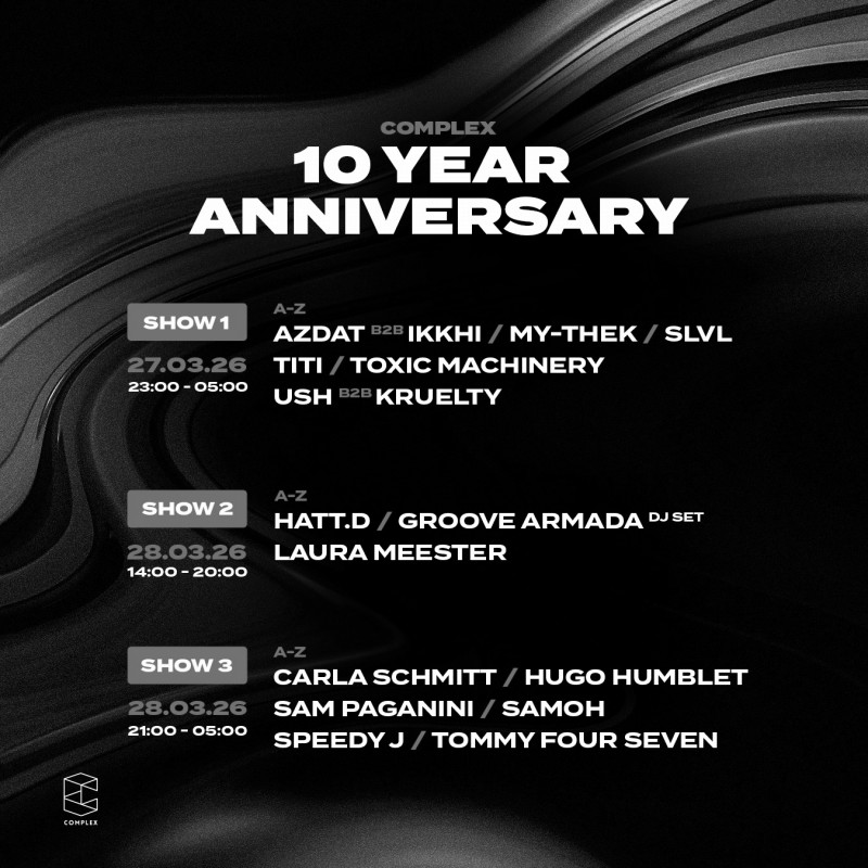 Complex 10 Year Anniversary Show 3 - Sam Paganini / Speedy J / Tommy Four Seven & more